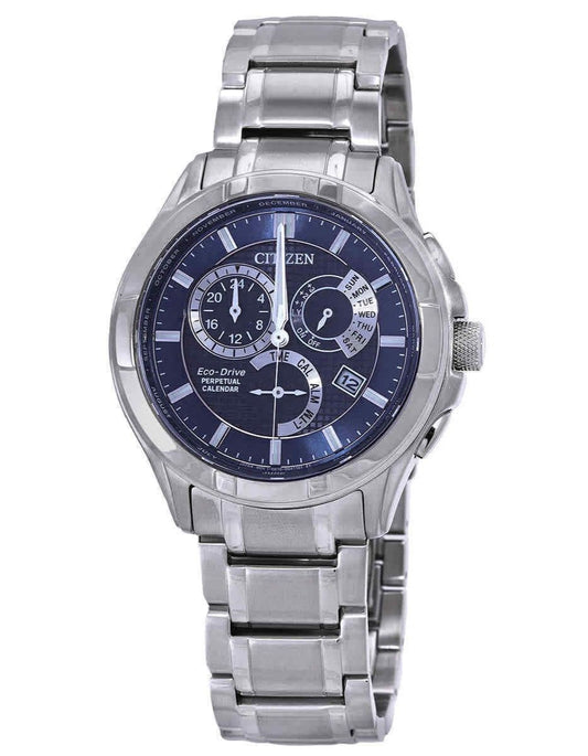 Citizen Eco-Drive Perpetual Calendar GMT Stainless Steel Blue Dial BL8160-58L 100M Men's Watch