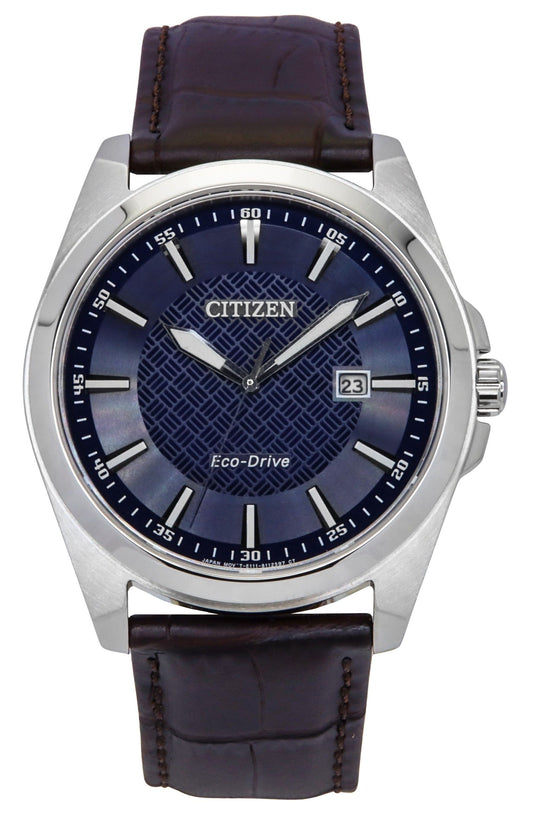 Citizen Eco-Drive Leather Strap Blue Dial BM7108-22L 100M Men's Watch