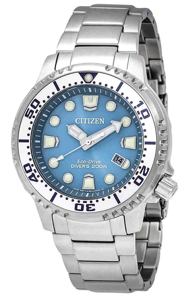 Citizen Promaster Dive Stainless Steel Light Blue Dial Eco-Drive Diver's BN0165-55L 200M Men's Watch