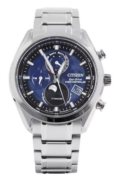 Citizen Tsuku-yomi Chronograph Moon Phase Super Titanium Blue Dial Eco-Drive BY1010-81L 100M Men's Watch