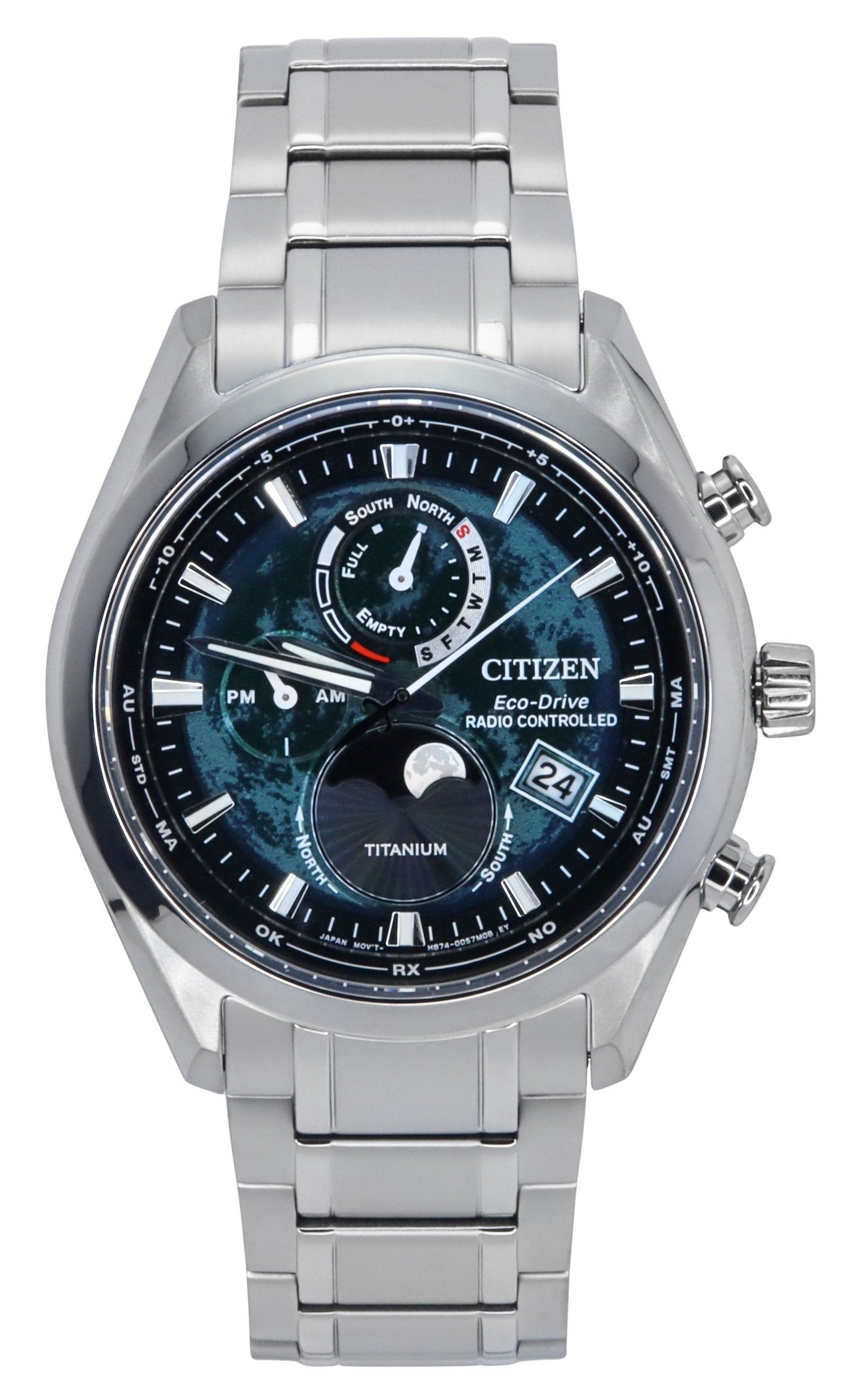 Citizen Radio Controlled Moon Phase Super Titanium Green Dial Eco-Drive BY1010-81X 100M Men's Watch