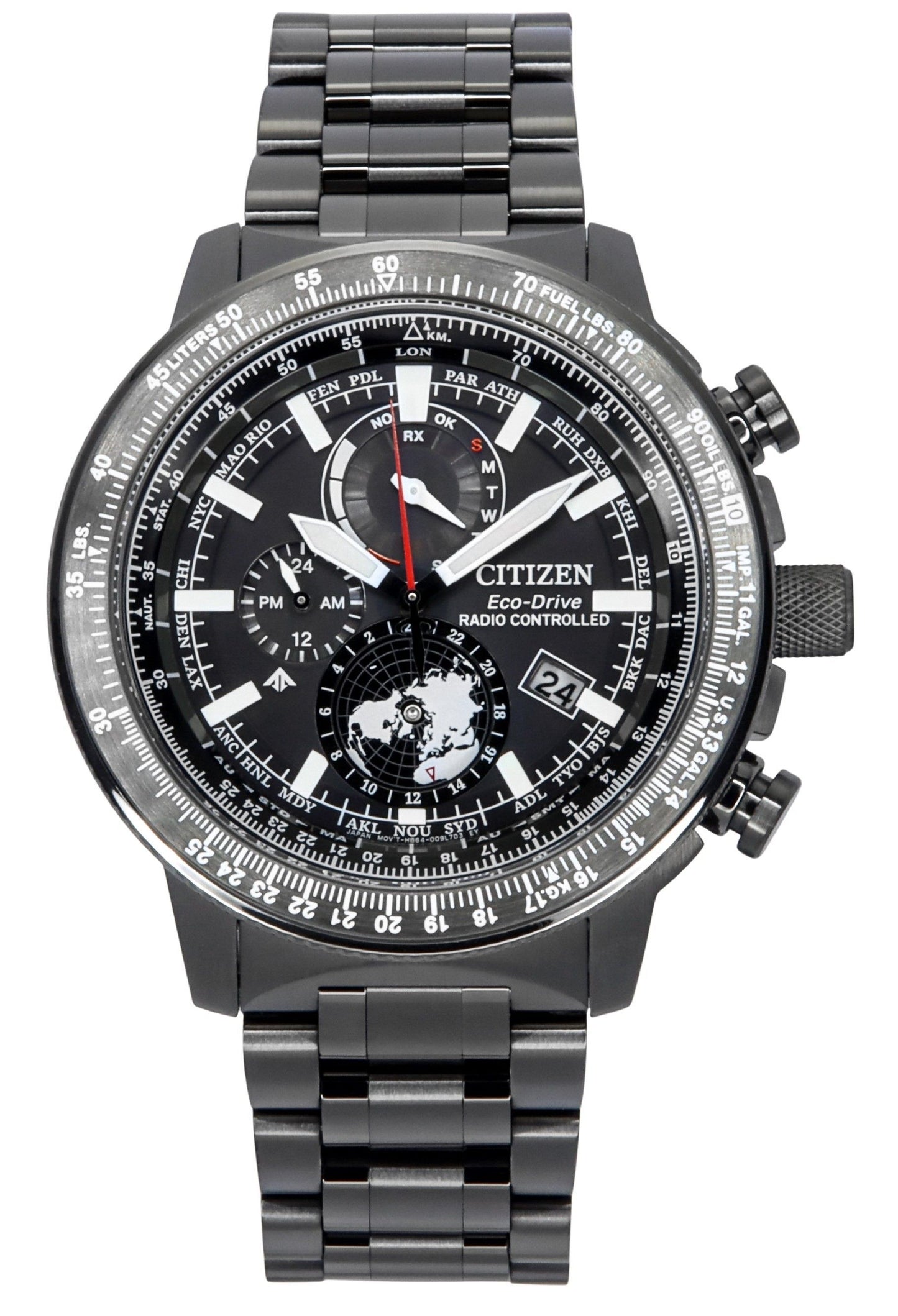 Citizen Promaster Geo Trekker Stainless Steel Black Dial Eco-Drive BY3005-56G 200M Men's Pilot Watch