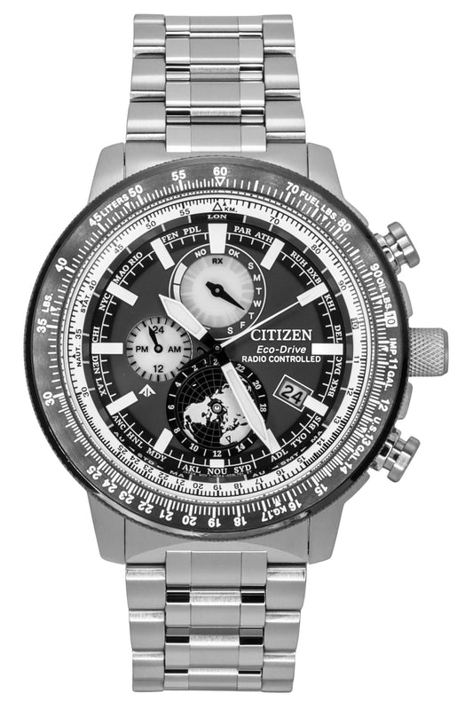 Citizen Promaster Geo Trekker Stainless Steel Grey Dial Eco-Drive BY3006-53H 200M Men's Pilot Watch