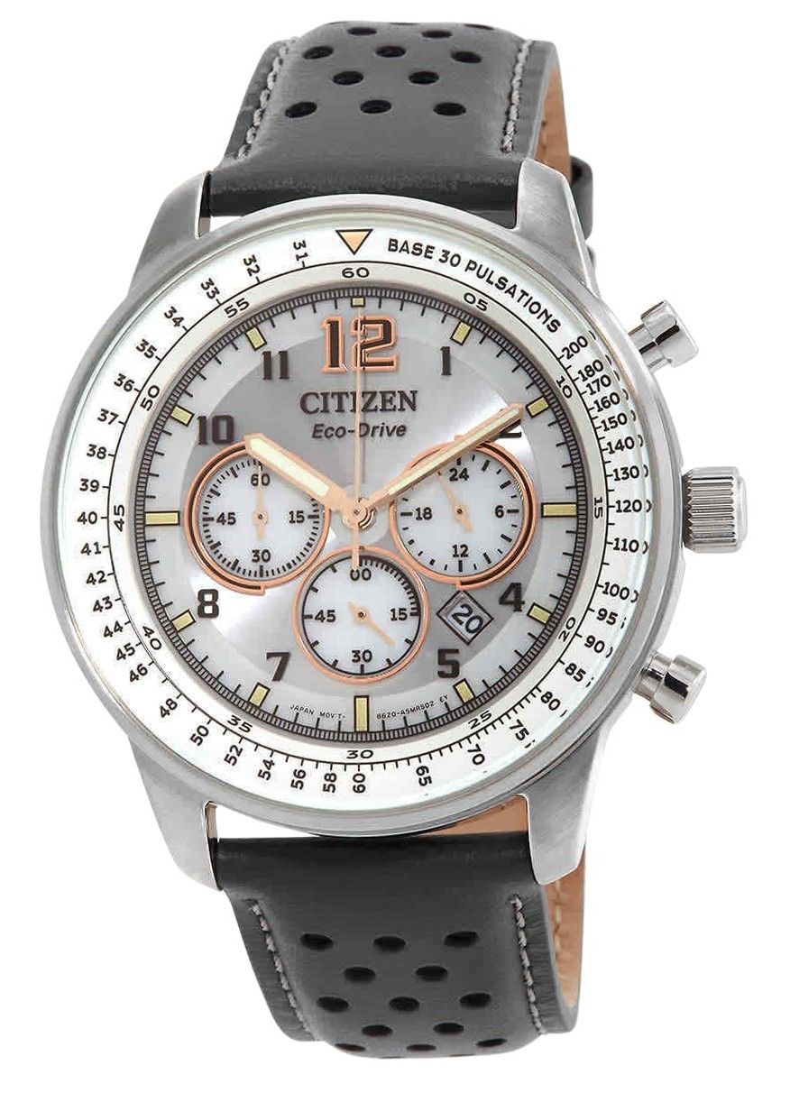 Citizen Chronograph Leather Strap Gray Dial Eco-Drive CA4500-24H 100M Men's Watch