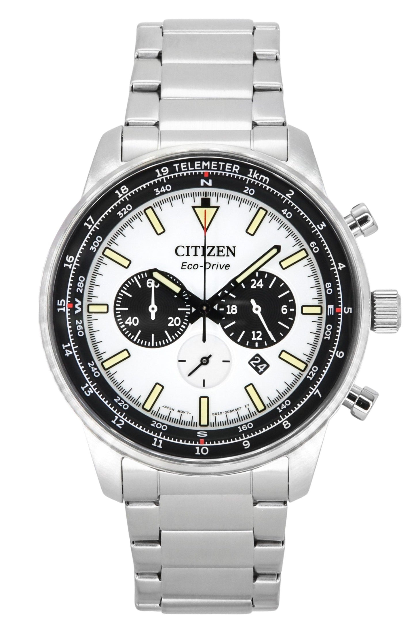 Citizen Eco-Drive Chronograph Stainless Steel White Dial CA4500-91A 100M Men's Watch