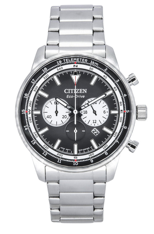 Citizen Eco-Drive Chronograph Stainless Steel Black Dial CA4500-91E 100M Men's Watch