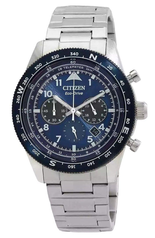 Citizen Eco-Drive Chronograph Stainless Steel Blue Dial CA4554-84L 100M Men's Watch