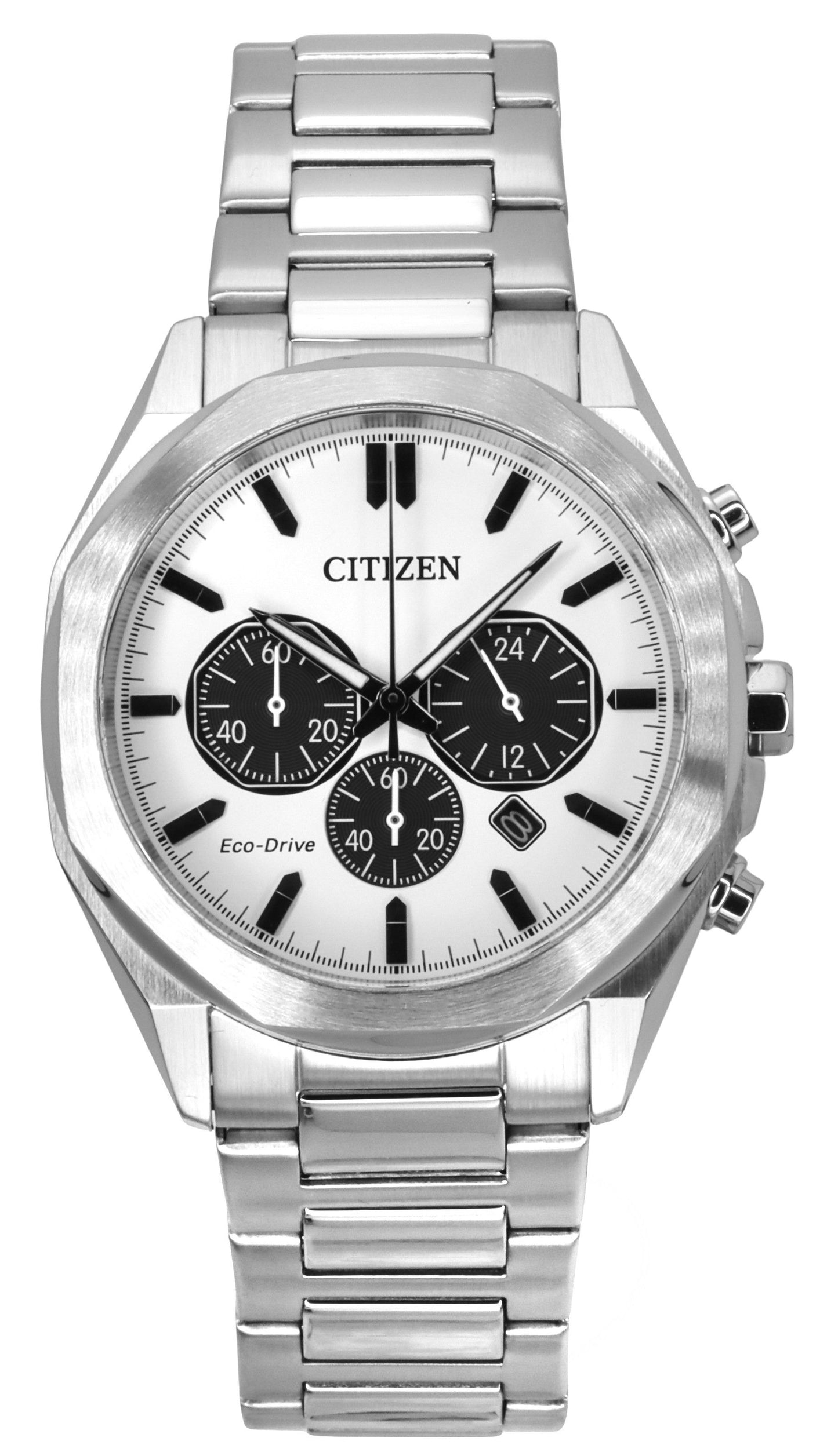 Citizen Eco-Drive Chronograph Stainless Steel White Dial CA4590-81A 100M Men's Watch