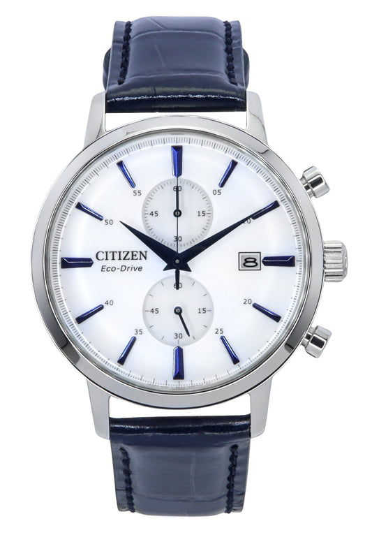 Citizen Eco-Drive Chronograph Leather Strap White Dial CA7069-16A Men's Watch