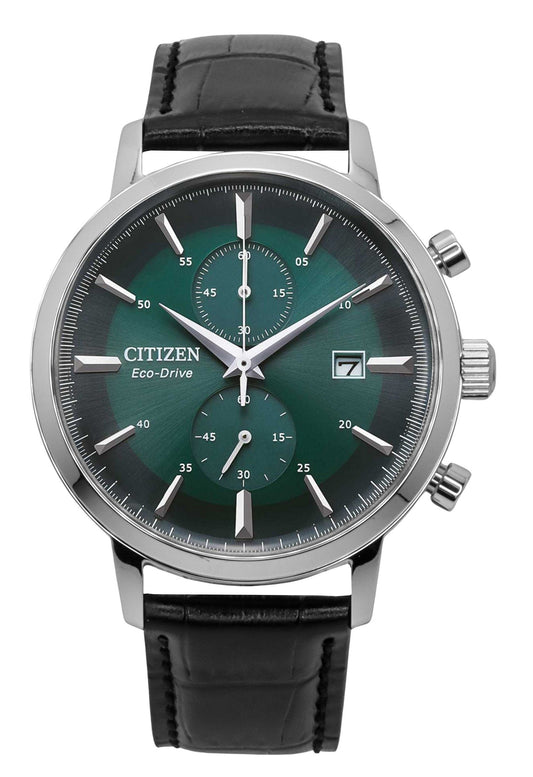 Citizen Eco-Drive Chronograph Leather Strap Green Dial CA7069-24X Men's Watch