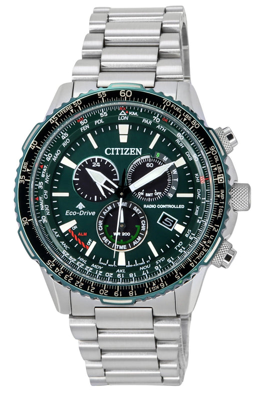 Citizen Promaster Sky AT Radio Controlled Chronograph Green Dial Eco-Drive CB5004-59W 200M Men's Pilot Watch