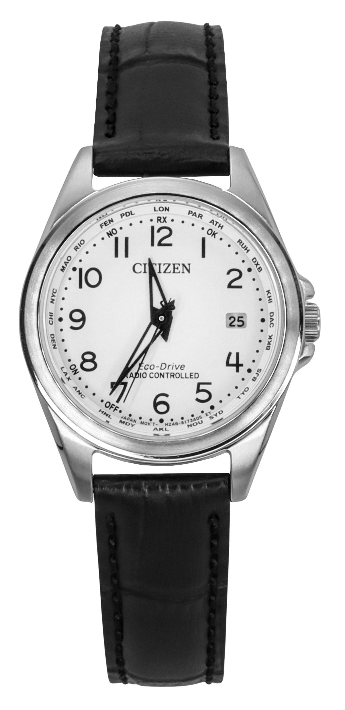 Citizen Radio Controlled Leather Strap White Dial Eco-Drive EC1180-14A 100M Women's Watch