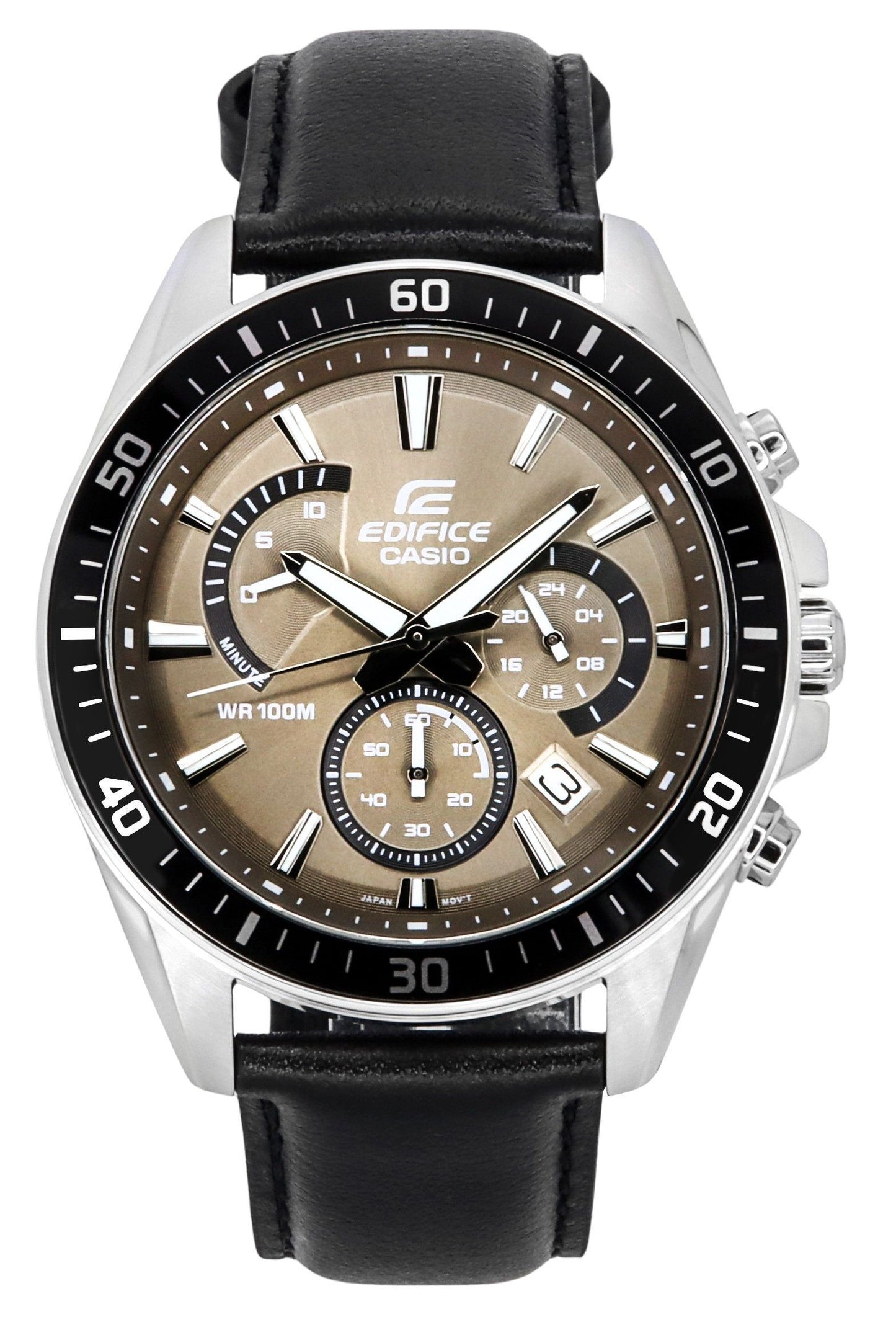 Casio Edifice Analog Standard Chronograph Leather Strap Light Brown Dial Quartz EFR-552L-5A 100M Men's Watch