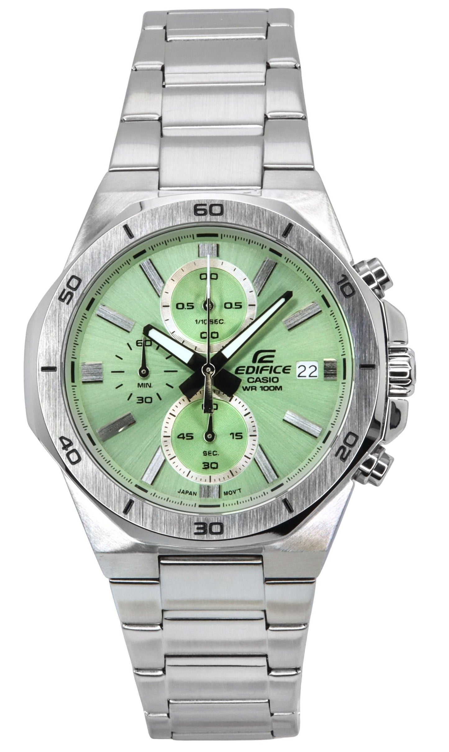 Casio Edifice Standard Chronograph Analog Stainless Steel Green Dial Quartz EFV-640D-3AV 100M Men's Watch