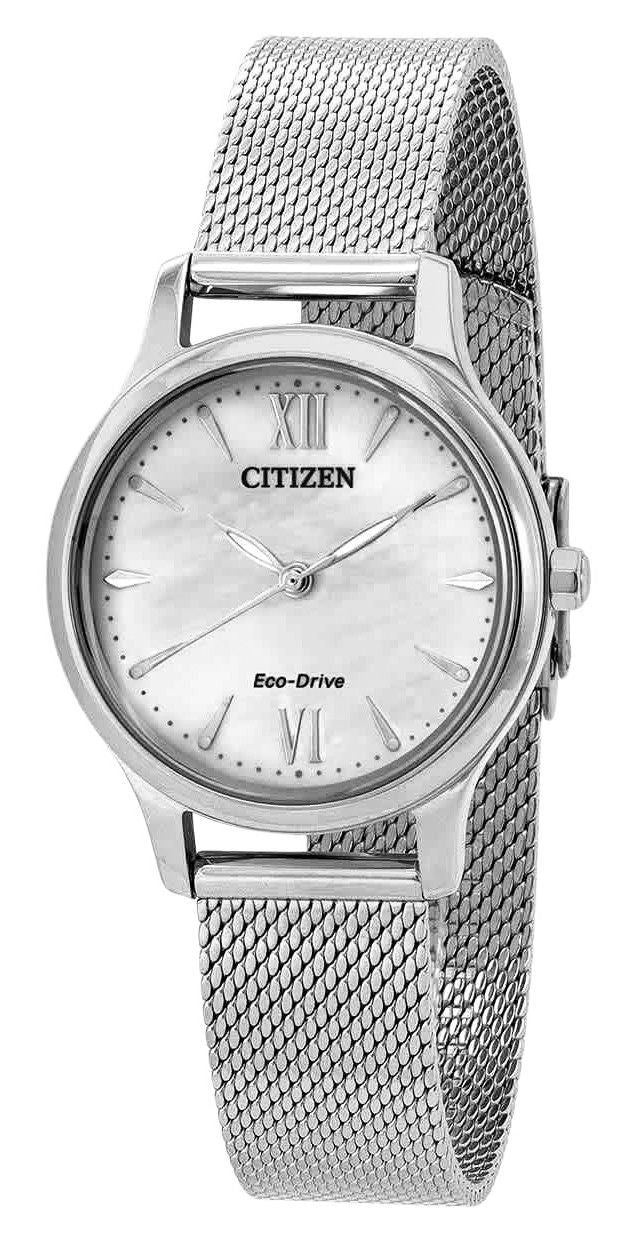 Citizen Eco-Drive Stainless Steel Mesh White Dial EM0899-81A Women's Watch