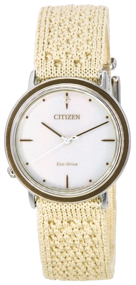 Citizen L Ambiluna Diamond Accent Beige Dial Eco-Drive EM1006-40A Women's Watch With Extra Mesh Bracelet