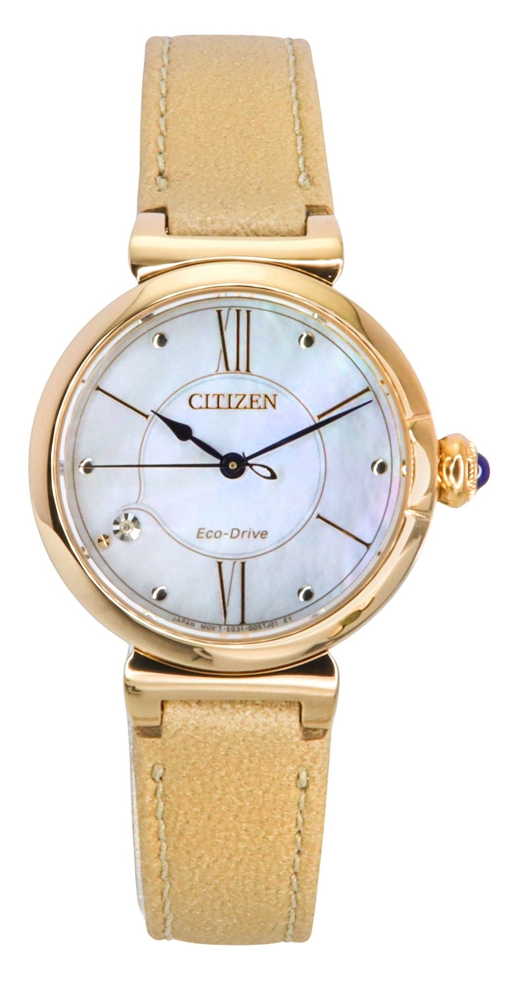 Citizen L Series Diamond Accent Leather Strap White Mother Of Pearl Dial Eco-Drive EM1073-18D Women's Watch