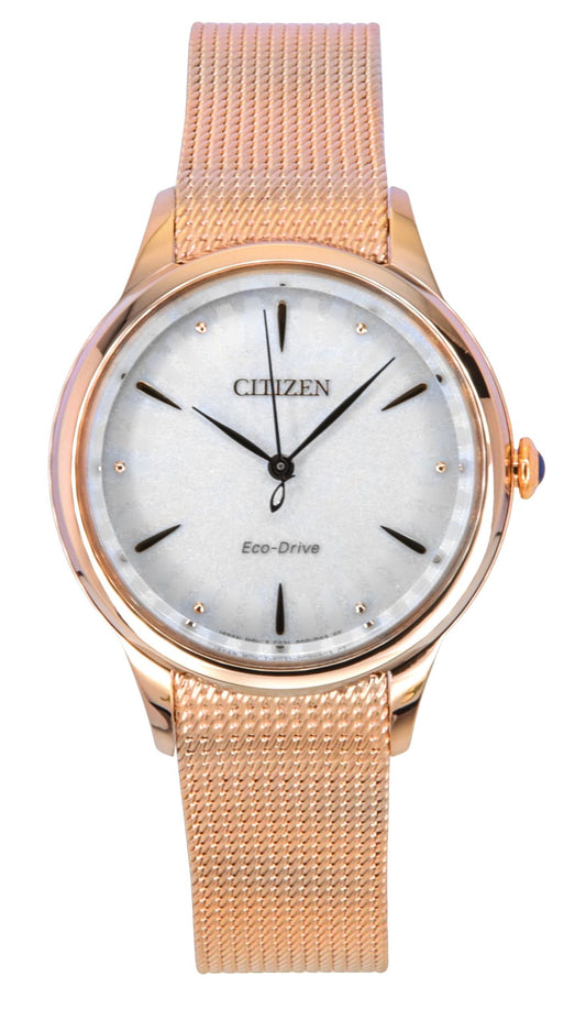 Citizen L Rose Gold Tone Stainless Steel White Dial Eco-Drive EM1153-88A Women's Watch