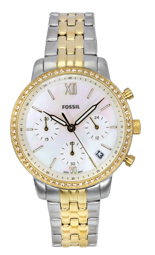 Fossil Neutra Chronograph Two Tone Stainless Steel White Mother Of Pearl Dial Quartz ES5216 Women's Watch