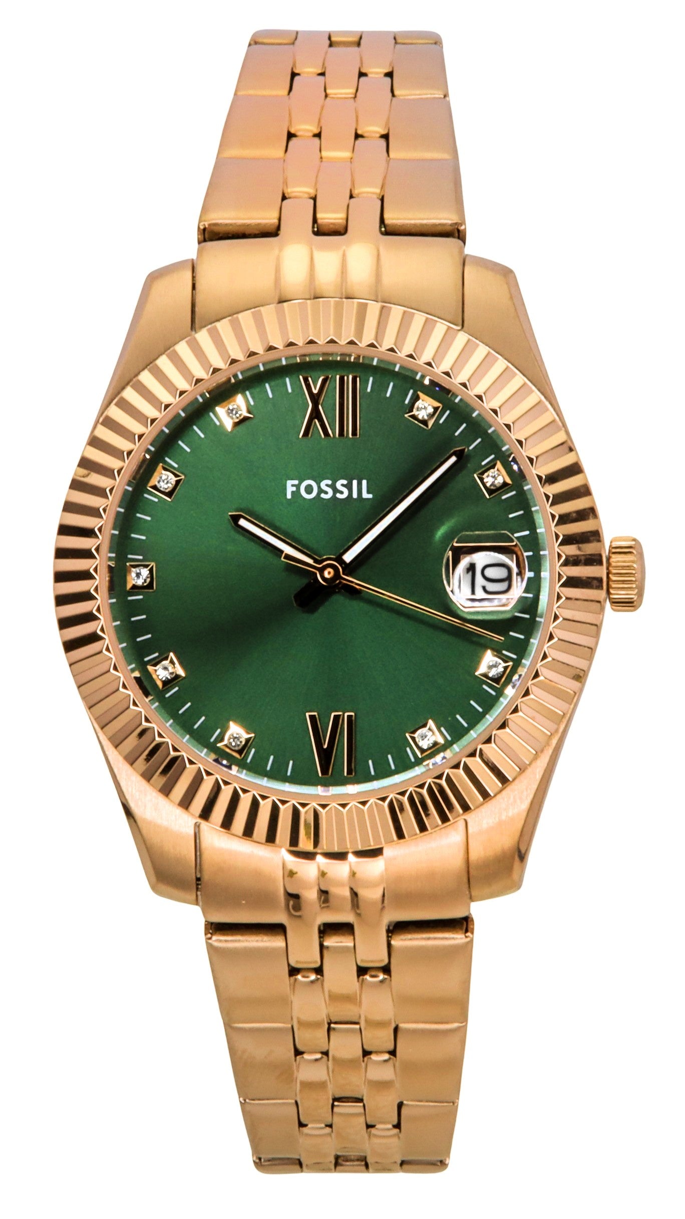 Fossil Scarlette Rose Gold Tone Stainless Steel Green Dial Quartz ES5369 Women's Watch