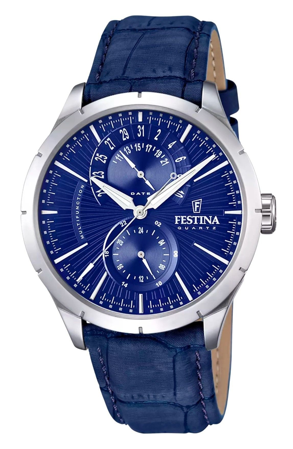 Festina Retro Multifunction Leather Strap Blue Dial Quartz F16573-7 Men's Watch