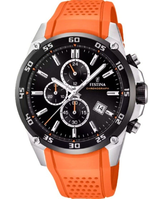 Festina The Originals Chronograph Orange Rubber Strap Black Dial Quartz F20330-4 100M Men's Watch