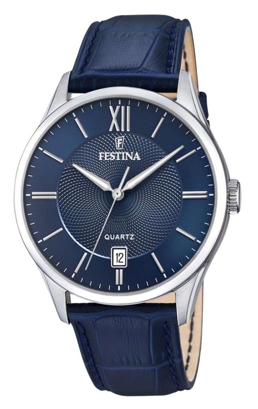 Festina Classics Leather Strap Blue Dial Quartz F20426-2 100M Men's Watch