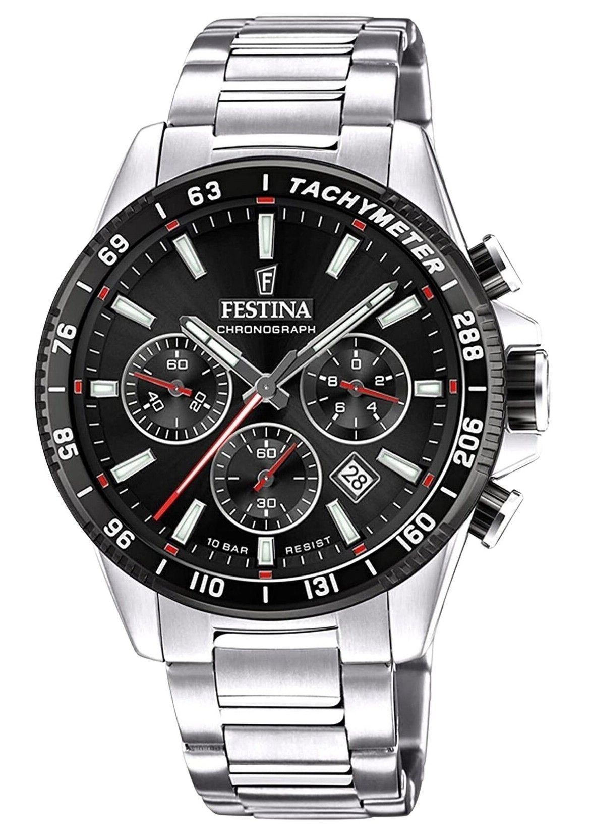 Festina Timeless Chronograph Stainless Steel Black Dial Quartz F20560-6 100M Men's Watch