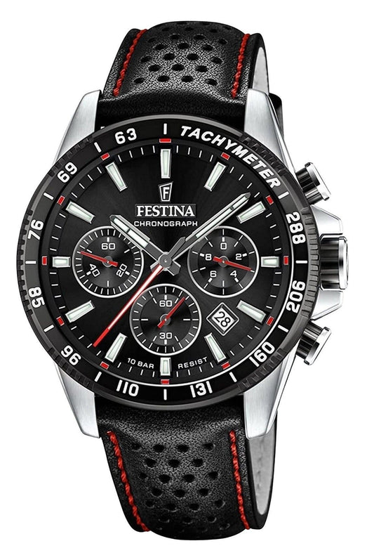 Festina Timeless Chronograph Leather Strap Black Dial Quartz F20561-4 100M Men's Watch