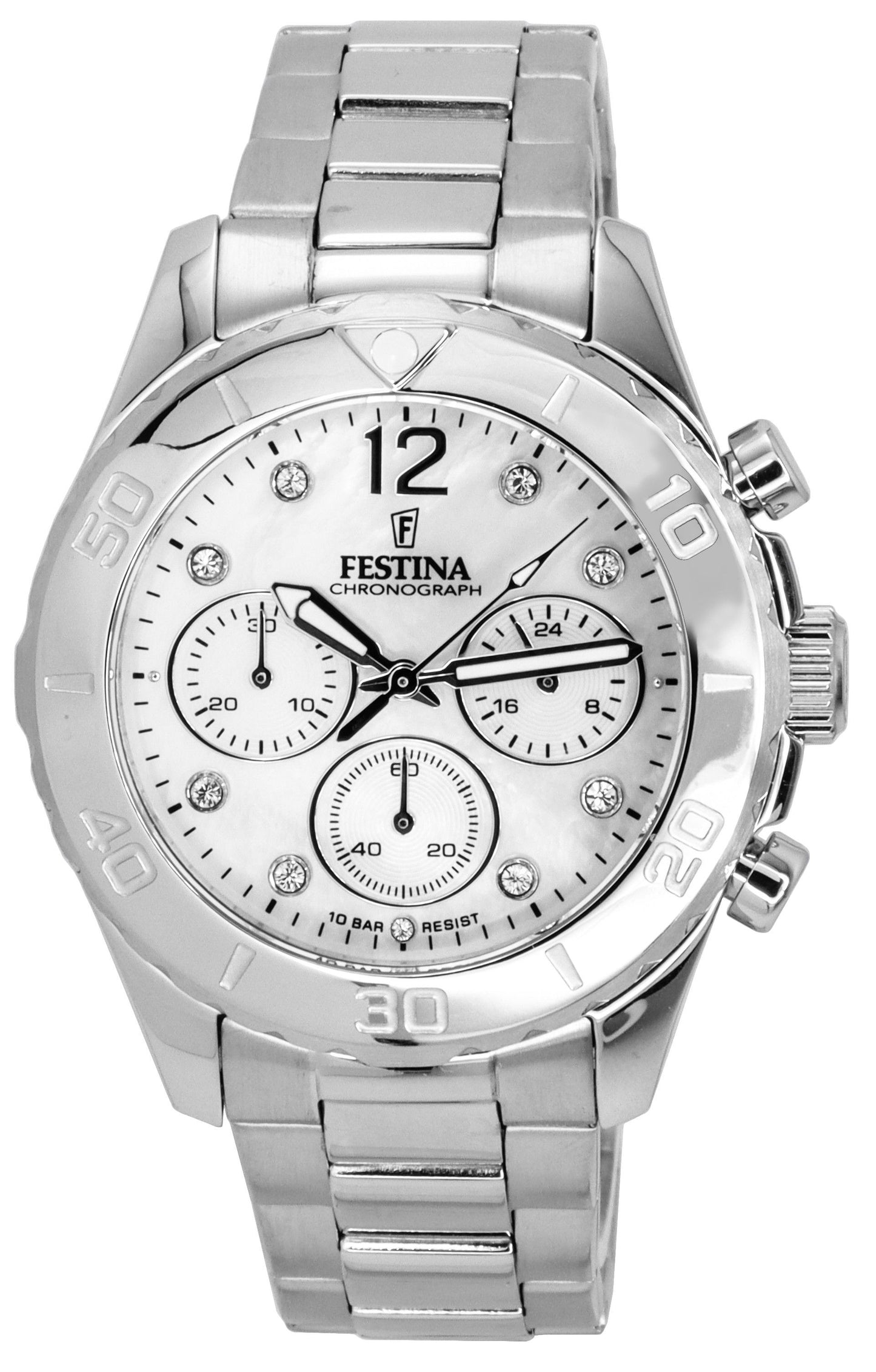 Festina Boyfriend Chronograph Silver Dial Quartz F20603-1 F206031 100M Women's Watch