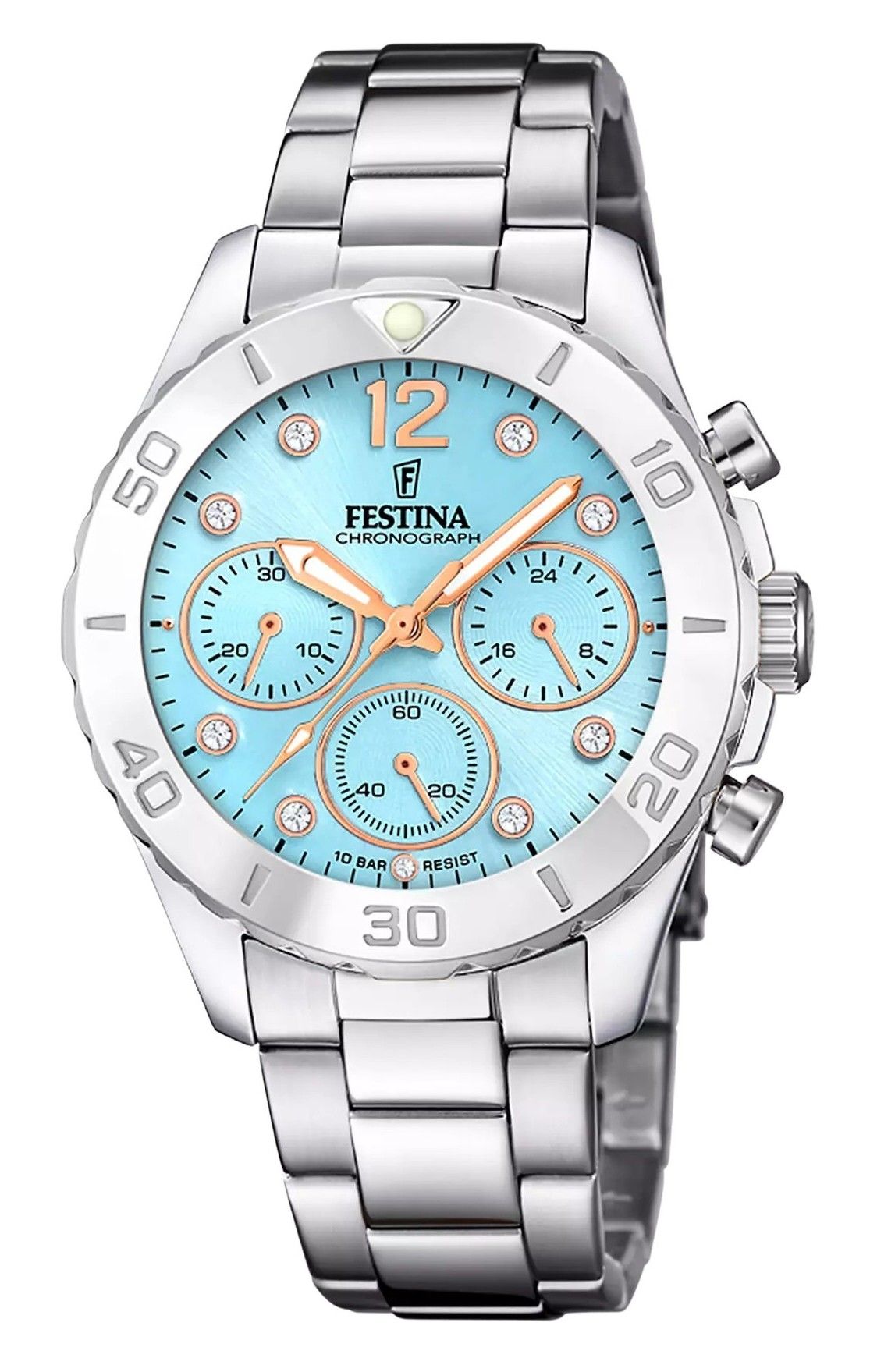 Festina Boyfriend Chronograph Crystal Accents Blue Dial Quartz F20603-4 100M Women's Watch