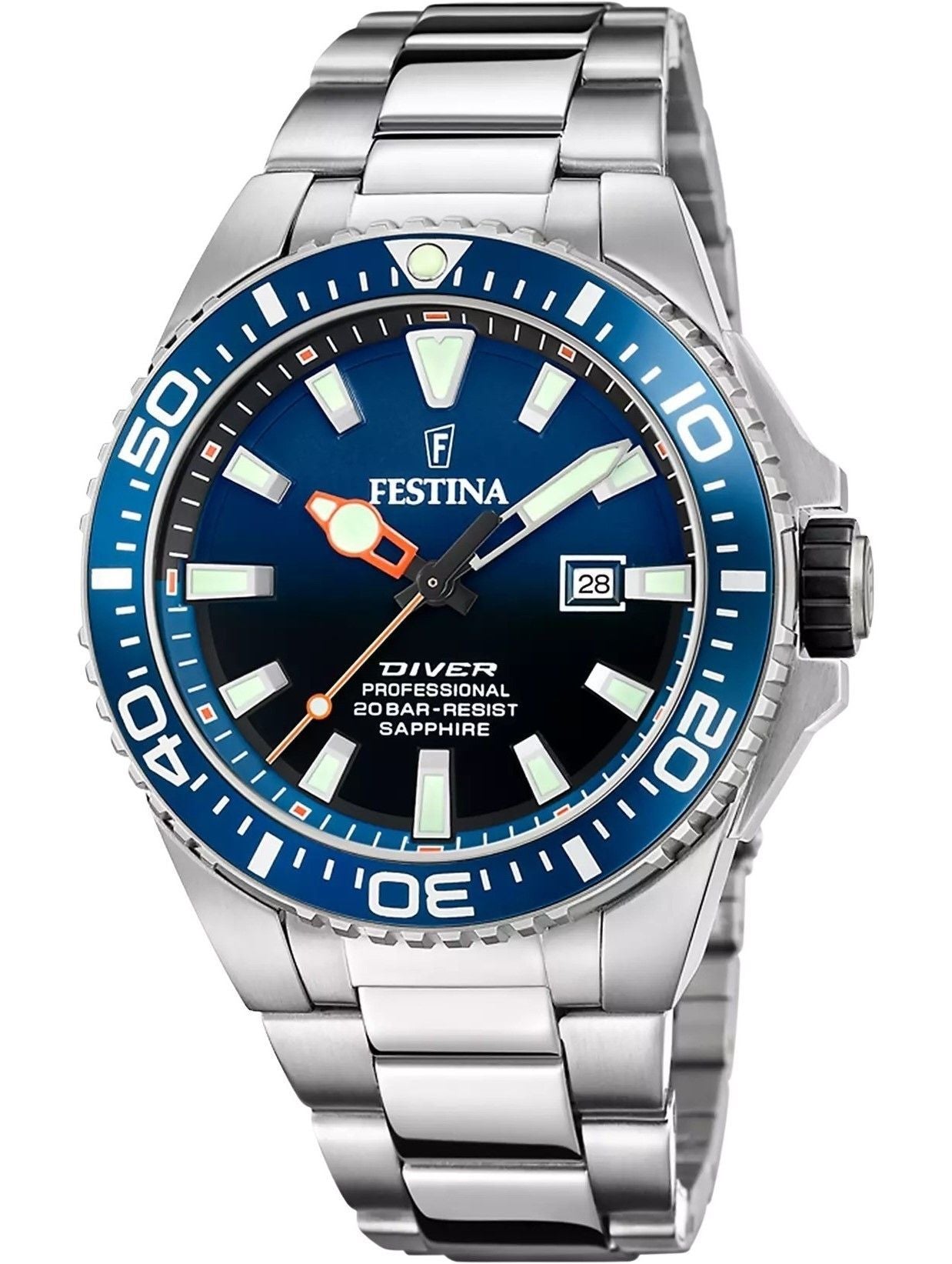 Festina The Originals Stainless Steel Blue Dial Quartz Diver's F20663-1 200M Men's Watch