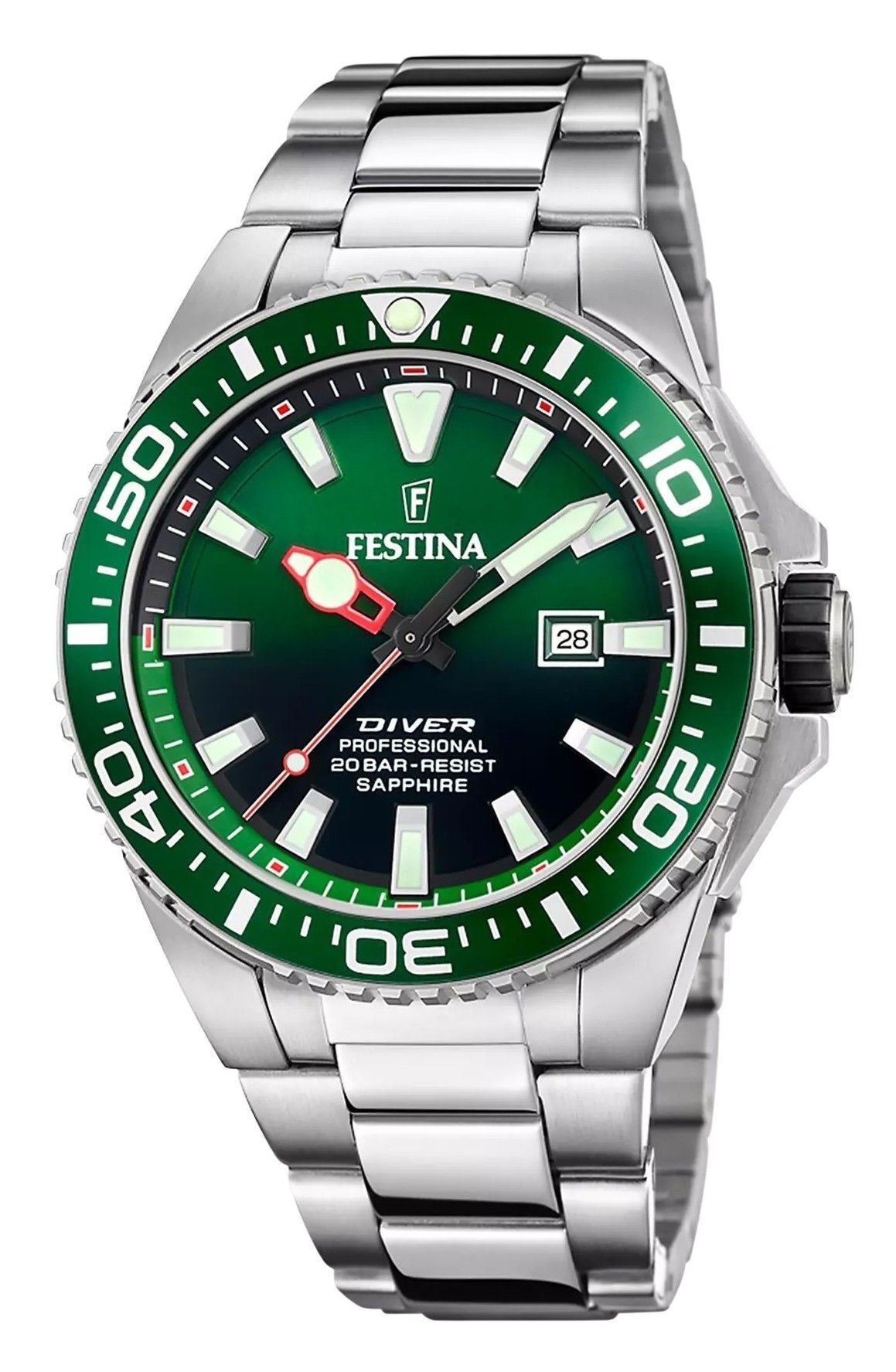 Festina The Originals Stainless Steel Green Dial Quartz Diver's F20663-2 200M Men's Watch