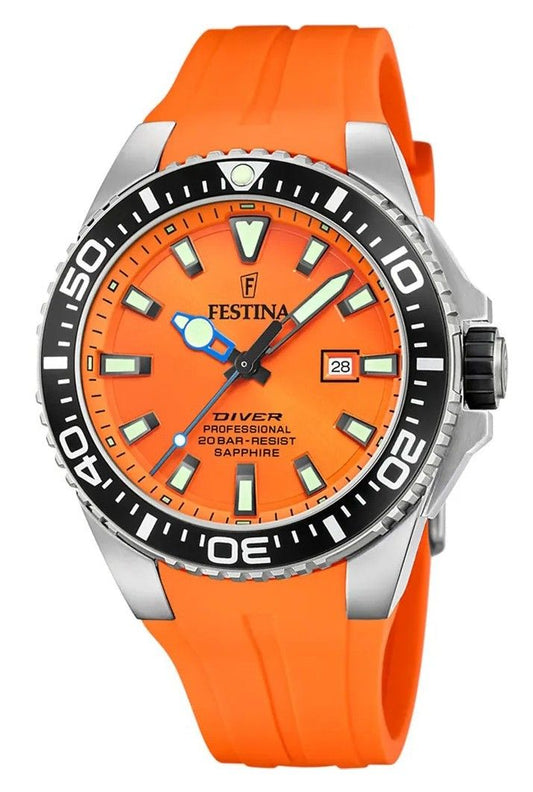 Festina Diver Rubber Strap Orange Dial Quartz F20664-4 200M Men's Watch