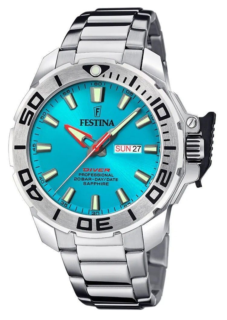 Festina Diver Stainless Steel Turquoise Dial Quartz F20665-6 200M Men's Watch With Extra Strap