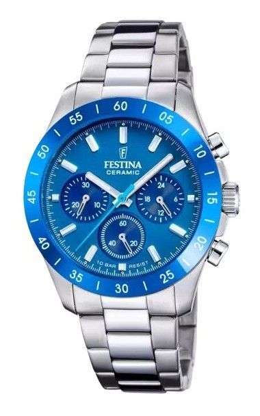 Festina Ceramic Chronograph Stainless Steel Blue Dial Quartz F20693-4 100M Women's Watch