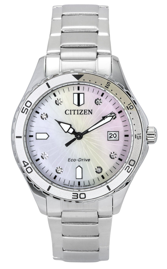 Citizen Marine Eco-Drive Crystal Accents Stainless Steel Mother Of Pearl Dial FE6170-88D 100M Women's Watch