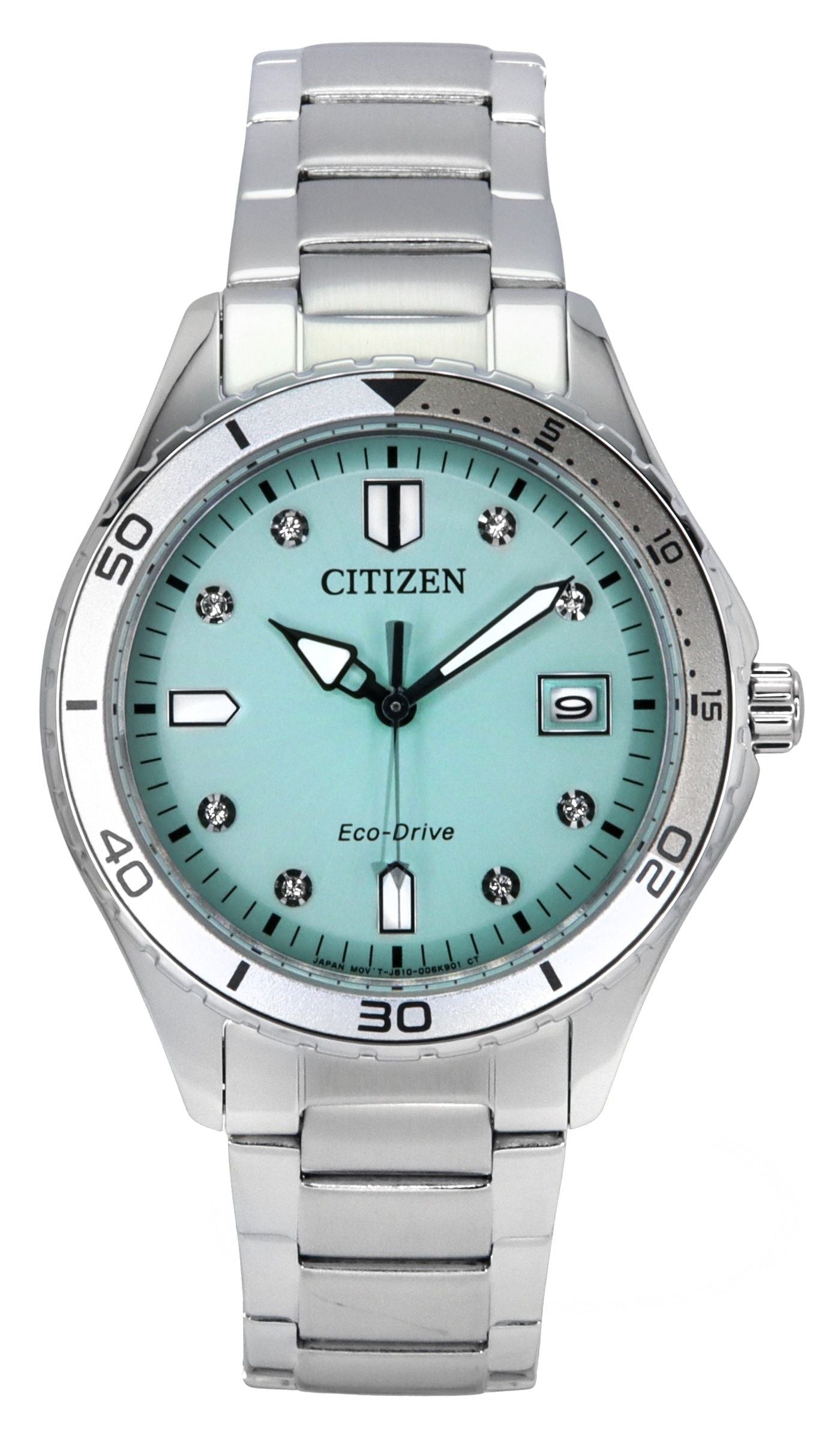 Citizen Marine Eco-Drive Crystal Accents Stainless Steel Green Dial FE6170-88L 100M Women's Watch