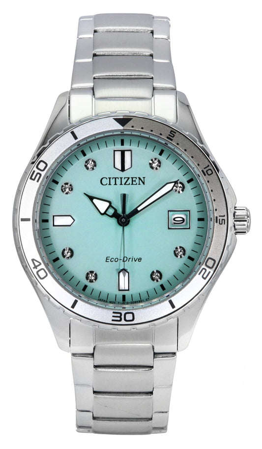 Citizen Marine Eco-Drive Crystal Accents Stainless Steel Green Dial FE6170-88L 100M Women's Watch