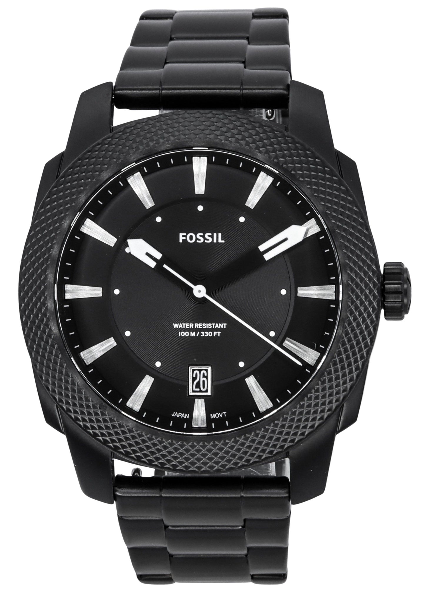 Fossil Machine Stainless Steel Black Sunray Dial Quartz FS5971 100M Men's Watch