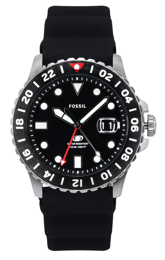 Fossil Blue GMT Silicone Strap Black Dial Quartz FS6036 100M Men's Watch