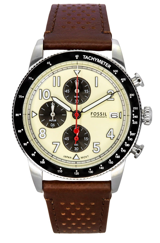 Fossil Sport Tourer Chronograph Brown Leather Strap Cream Dial Quartz FS6042 Men's Watch