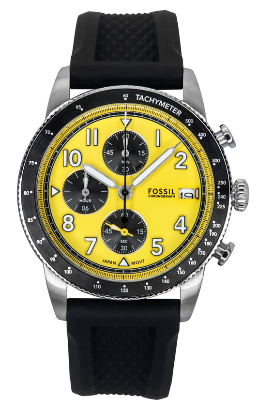 Fossil Sport Tourer Chronograph Silicone Strap Yellow Dial Quartz FS6044 Men's Watch