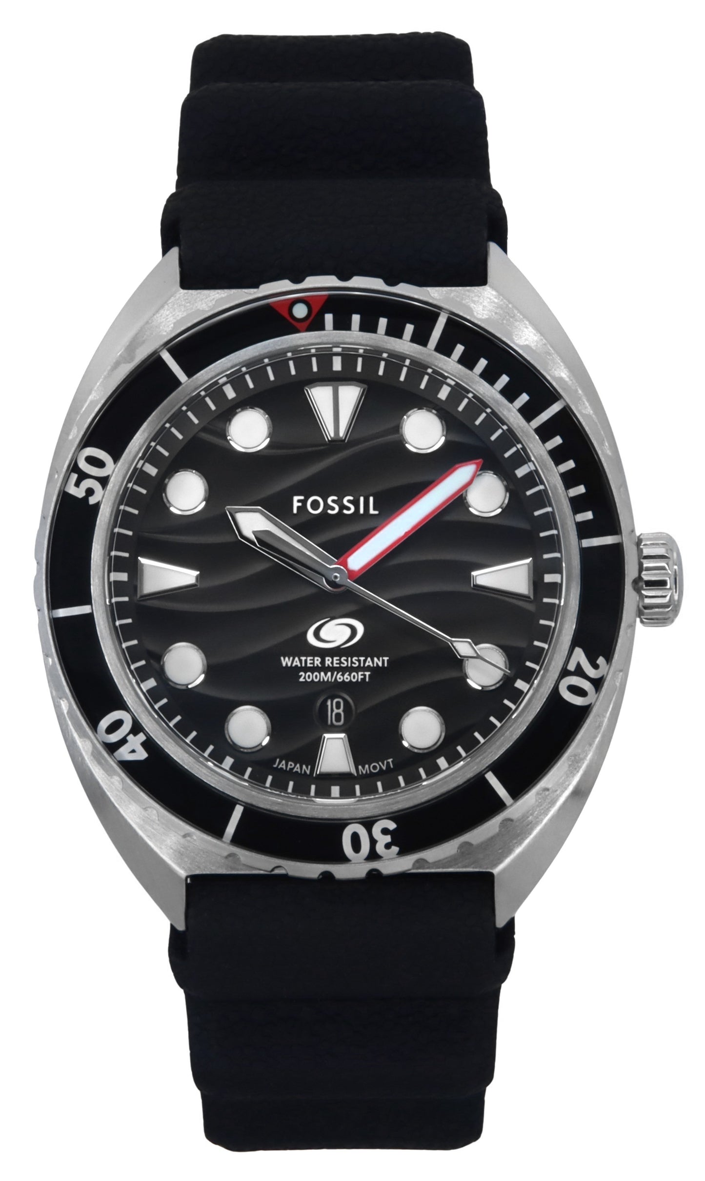 Fossil Breaker Silicone Strap Black Dial Quartz Diver's FS6062 200M Men's Watch