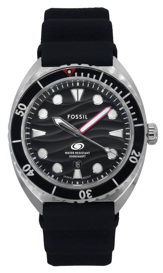 Fossil Breaker Silicone Strap Black Dial Quartz Diver's FS6062 200M Men's Watch