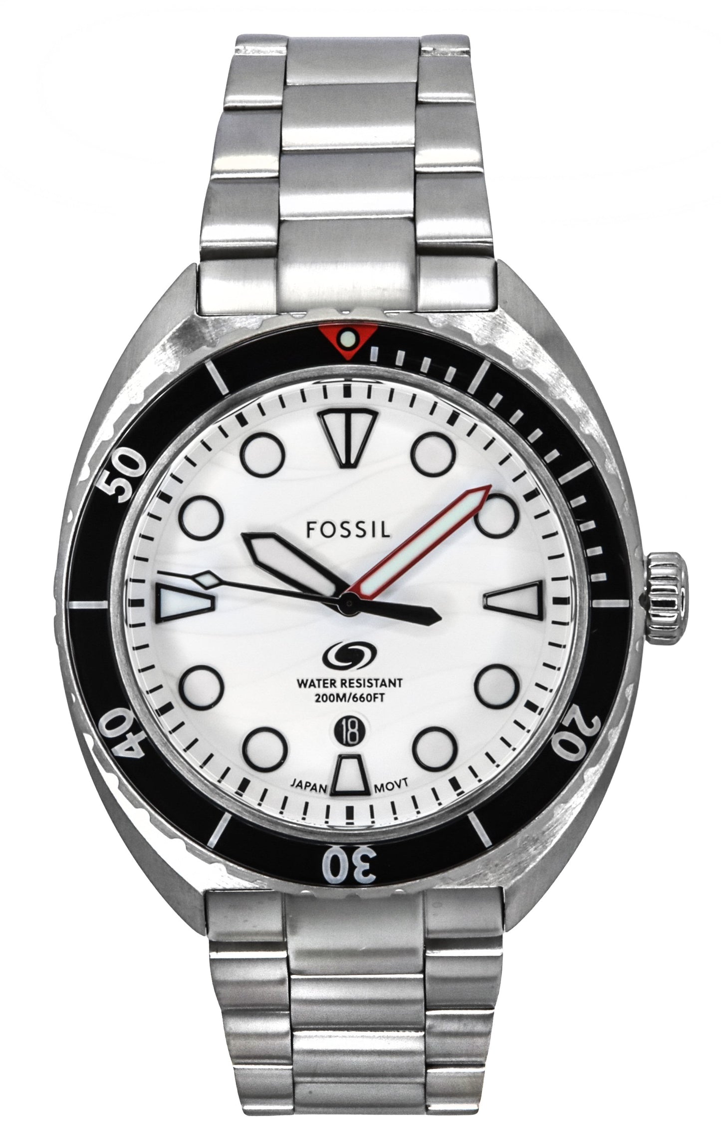 Fossil Breaker Stainless Steel White Dial Quartz Diver's FS6063 200M Men's Watch