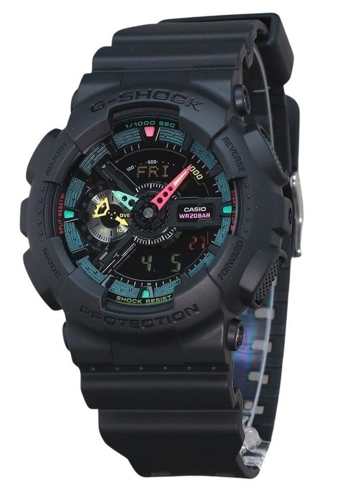 Casio G-Shock Analog Digital Multi Fluorescent Accents Series Resin Strap Black Dial Quartz GA-110MF-1A 200M Men's Watch