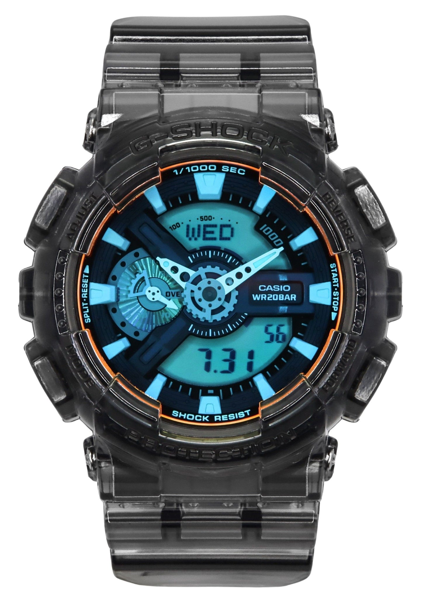 Casio G-Shock Analog Digital Transparent Black Resin Strap Multicolor Dial Quartz GA-110TLS-8A 200M Men's Watch