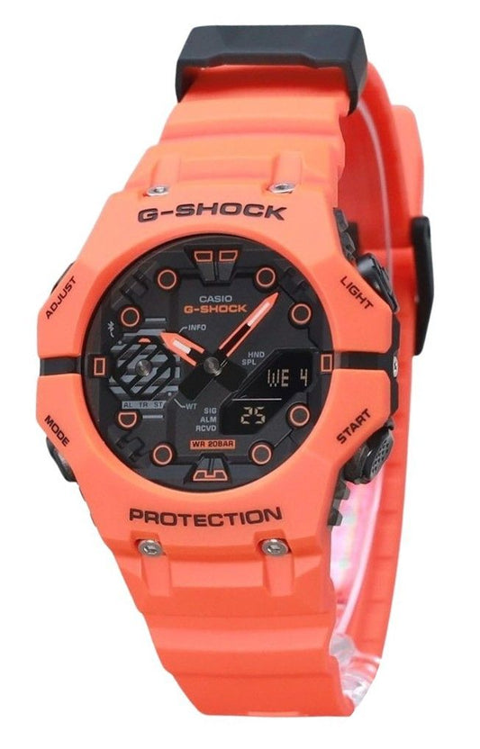 Casio G-Shock Analog Digital Smartphone Link Bio-Based Orange Resin Strap Gray Dial Quartz GA-B001FL-4A 200M Men's Watch