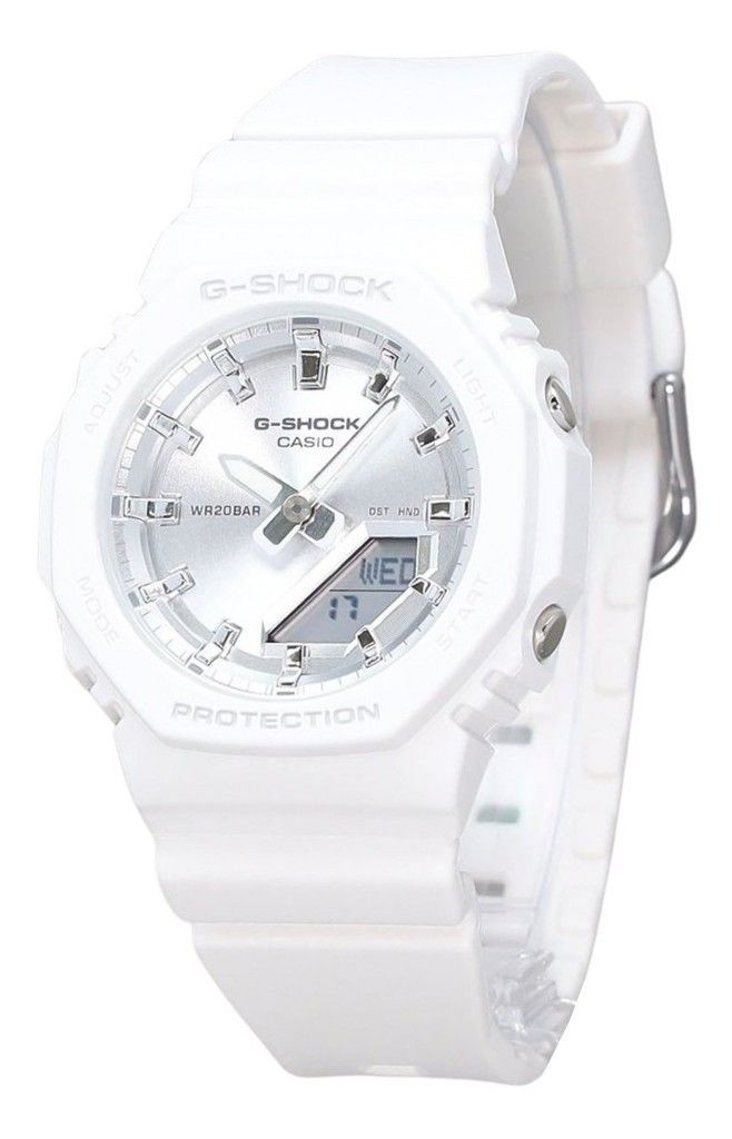 Casio G-Shock Analog Digital White Resin Bio Based Strap Silver Dial Quartz GMA-P2100VA-7A 200M Women's Watch